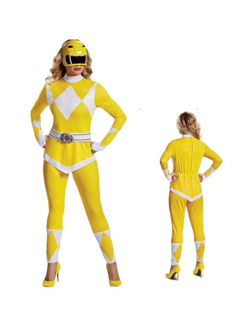 Disguise Yellow Power Ranger Adult Halloween Cosplay Costume Women Size Large